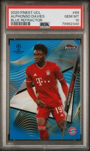 2020 Topps Finest UEFA CL ALPHONSO DAVIES #69 Blue Refractor #30/150 PSA 10 - Picture 1 of 2