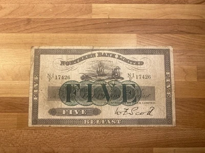 Billete de Irlanda del Norte (Northern Bank Limited) 5 Libras 1940 Serie 17426 Foto 1 de 4