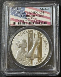 2011 P PROOF SILVER SEPTEMBER 11 NATIONAL MEDAL PCGS PR70 DCAM FIRST STRIKE 9/11 - Picture 1 of 2