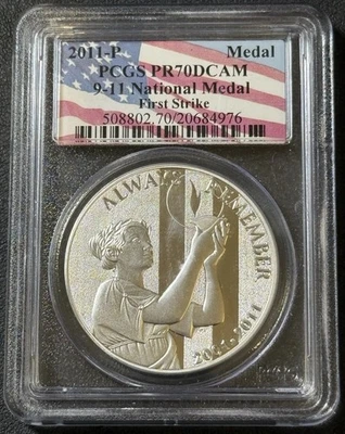 2011 P PROOF SILVER SEPTEMBER 11 NATIONAL MEDAL PCGS PR70 DCAM FIRST STRIKE 9/11 - Image 1 of 2