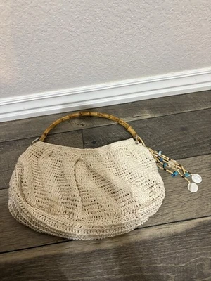 Cato Hobo Bag with Bamboo Handle And Charms, Beige Color - Image 1 of 4