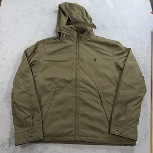 Polo Ralph Lauren Jacket Mens L Olive Green Hooded Zip Utility Fleece Insulated - Picture 1 of 12
