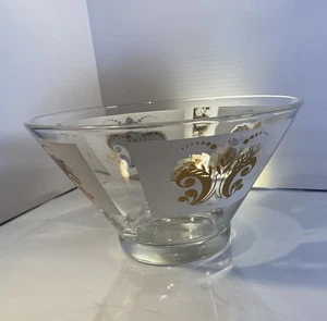 Tazón de vidrio dorado de mediados de siglo flor de lis: patatas fritas, ponche, ensalada, fruta 6" x 10,5" - Imagen 1 de 5