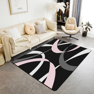 Rosa Grau und Schwarz Deko Teppich Vorleger 3x5 Modern Wellig Kreise Wohn Ro... - Bild 1 von 7