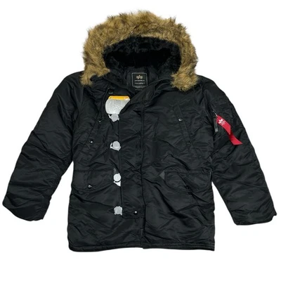 Parka Alpha Industries N-3B Negra Para Hombre Pequeña Clima Frío Militar Vuelo Delgada Foto 1 de 4