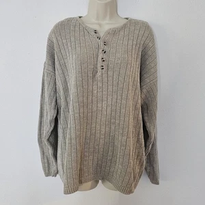 Vintage 90er Pazzo Grobstrick Pullover Pulli XL Ramie Baumwolle Henley Fischer - Bild 1 von 12