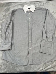 Jos A Bank French Cuffs Shirt Mens 16.5 34 Gray White Traveler Cotton Dress - Picture 1 of 10