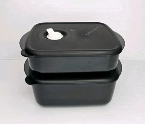 Tupperware HEAT N' EAT Set Of 2 Black Rectangle 600ml & 1L Microwave *BRAND NEW* - Picture 1 of 8