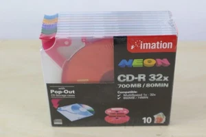 IMATION NEON 10 Pack CD-R 80 Min 700 MB With Pop Out CD Storage Case SEALED NEW - Picture 1 of 5
