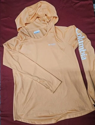 Женская рубашка для рыбалки с капюшоном Columbia PFG Omni Shade ОРАНЖЕВАЯ с надписью XL - Изображение 1 из 4