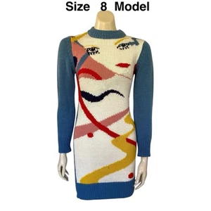 Mini Suéter Vestido Vaina PEEKABOO Talla 8 Años 90 De Colección Arte Pop Cara Tejido Largo Manga Azul - Imagen 1 de 9