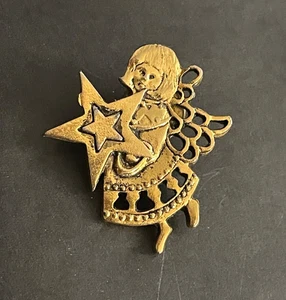 Vintage goldfarbene Engel mit Stern Pin B035 - Bild 1 von 4