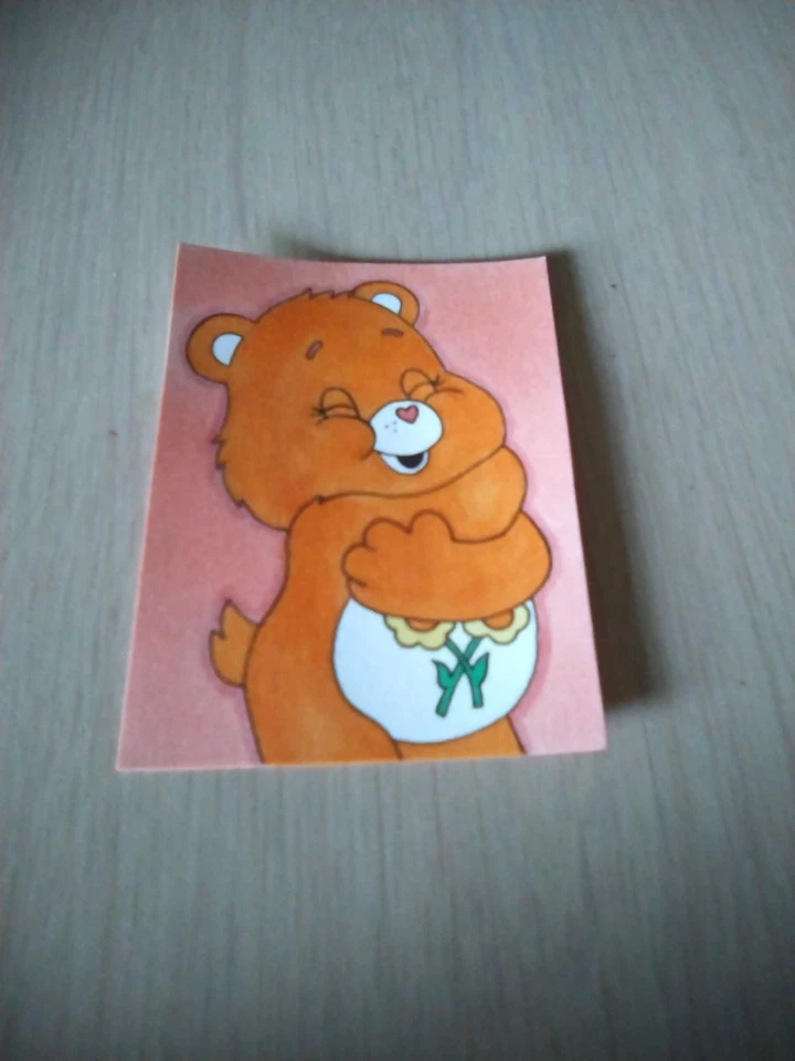 ACEO Original Mixed Media Painting Art Card ATC Cartoon Care Bears 4 - Image 1 of 1