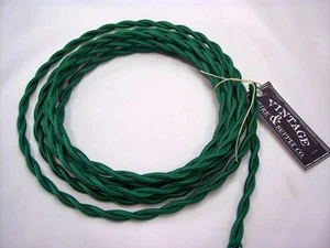 Grün 7 Fuß Stoff bedeckt verdrehter Draht Antik Licht Restaurierung Kabel Neuverdrahtung Lampe - Bild 1 von 5