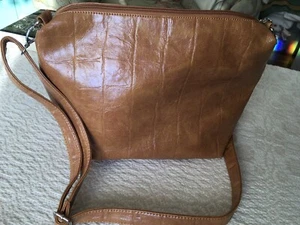 Retro Vegan Tan Caramel Handbag 13x9.5” - Picture 1 of 2