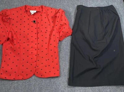 Miss Dorby 2Pc Shirt & Skirt Set Womens 16 Short Sleeve Polka Dot Faux Pocket - Image 1 of 4