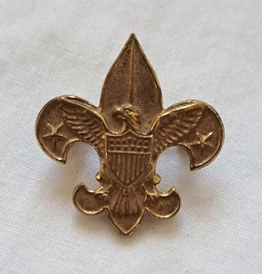 VINTAGE GOLD BOY SCOUT TREFOIL FLEUR DE LIS EAGLE SHIELD PIN 1911 - Picture 1 of 3