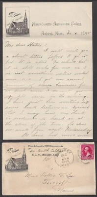 AMHERST, MA ~ MASS. AGRICULTURAL COLLEGE,  ~ILLUS. AD COVER & LETTER SHEET 1894 - Image 1 of 4