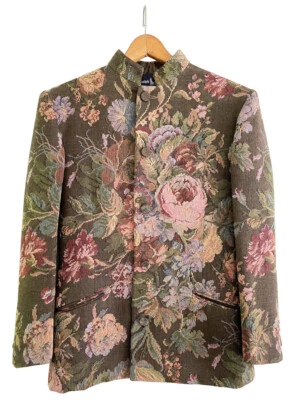 Vtg RALPH LAUREN Blue Label Sz 6 Floral Tapestry Jacket Upright Collar Buttons - Image 1 of 4