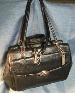 Genuine Coach Black Pebbled Leather Satchel Purse w/detachable strap - Picture 1 of 9