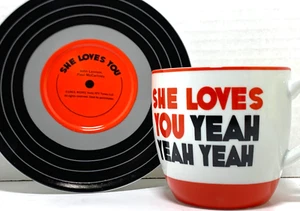 The Beatles Cup & Saucer 'She Loves You' Lyrics NEW WITH WATER DAMAGE - Picture 1 of 11