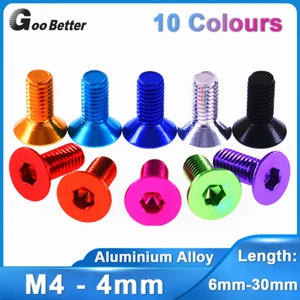 M4 Socket Countersunk Flat Head Screws Aluminum Alloy Allen Bolts Anodized DIY - Picture 1 of 21