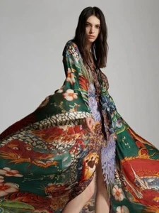 Bohemian vintage women's kimono beach outdoor printed oversized cardigan - Picture 1 of 12