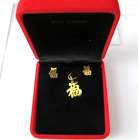 22k .916 Gold Chinese Symbol Happiness Good Fortune Pendant Earrings Set NEW