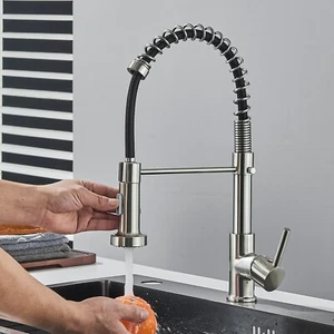 Gebürstetes Nickel Küche Spültischarmatur herunterziehbare Brause Einhand Feder Wasserhahn - Bild 1 von 12