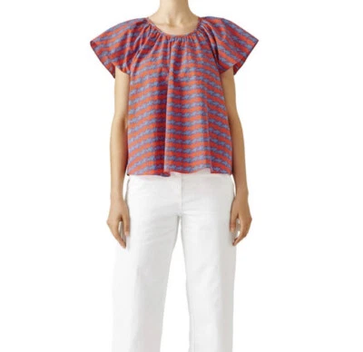 Хлопковый топ с принтом для церемонии открытия с развевающимися рукавами размер 4 б/у в отличном состоянии  - Изображение 1 из 4