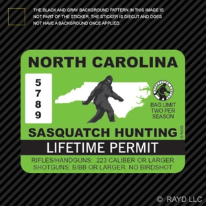 North Carolina Sasquatch Hunting Permit Sticker Die Cut Decal Bigfoot NC - Picture 1 of 1