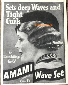 1933 Amami Wave Set Magazine Advert - Hair Tight Curls 1930s Women Fashion Hats - Picture 1 of 1