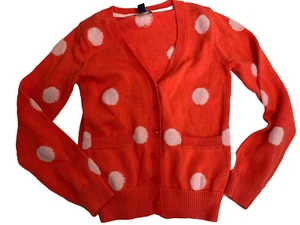 Gap Kids Coral Pink Polka Dot Cardigan Sweater Large 10 NEW - Picture 1 of 4