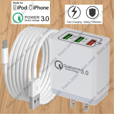 Cable de sincronización de datos USB adaptador de corriente cargador rápido QC para iPhone 6 7 8 XR X 12 13 14 Foto 1 de 4