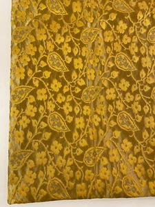 Vintage Yellow GOLD BROCADE FABRIC Jacquard 55 x 39" Shiny Textured FLORAL VINES - Picture 1 of 5