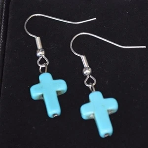 Cross Earrings blue cross cruz azul aretes hook earrings NEW - Picture 1 of 3