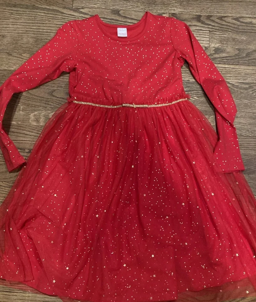 Vestido Hanna Andersson Niña Talla 12/150 Rojo Tul Dorado Brillo Navidad Foto 1 de 4