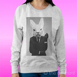 FELPA DONNA LEGGERA SWEATER GRIGIO CHIARO " CONIGLIO CATTIVO " ROAD TO HAPPINESS - Photo 1/1