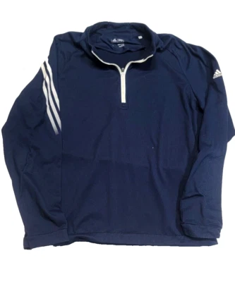 Adidas Climaite Three Striped Logo Blue 1/4 Zip Fleece Sweat Shirt Men's Large - Image 1 of 4