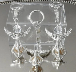 12 Angel Keychain Wedding Favors Recuerdos Bautizo Mis 15 Boda Communion Silver - Picture 1 of 8