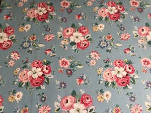 Cath Kidston Island Bunch on Blue Cotton Duck Fabric New Assorted Sizes Floral - Picture 1 of 7