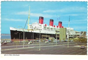 Postal vintage cromada de California Queen Mary Dockside Long Beach - Imagen 1 de 2
