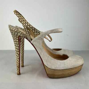 Tacones de lona Christian Louboutin Fine Bretelle 140 Naturalle Roccia piel de serpiente  - Imagen 1 de 10