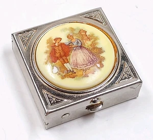 Vintage Portrait & Alabaster silberfarben Metall quadratisch aufklappbar Schmuck Pillendose - Bild 1 von 11