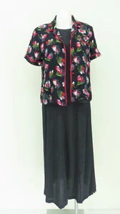 VTG Koret 3 Piece Skirt Set 100% Rayon Blouse  Tank Maxi Skirt Navy/Red, 8 P - Picture 1 of 21