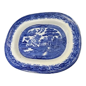 Antico piatto ovale quadrato salice blu 12,5"" X 10"" Marcato Made in England - Foto 1 di 7