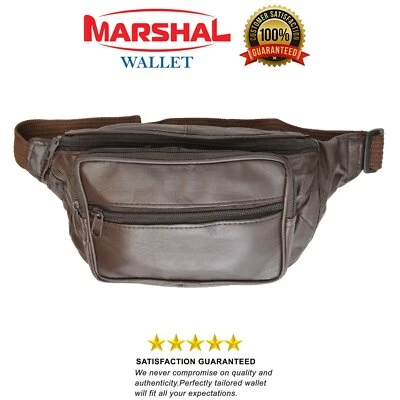 New Brown Leather Waist Fanny Pack Belt Bag Pouch Travel Hip Purse Men Women 005 - Image 1 of 4