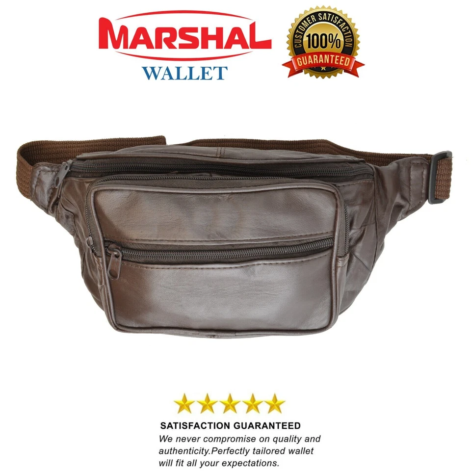 Brown Leather Waist Fanny Pack Belt Bag Pouch Travel Hip Purse Men Women