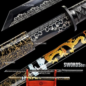 Dragon Katana Carbon Steel Ninja Sword Nice Pattern Black Blade Kung Fu Tang Dao - Picture 1 of 12