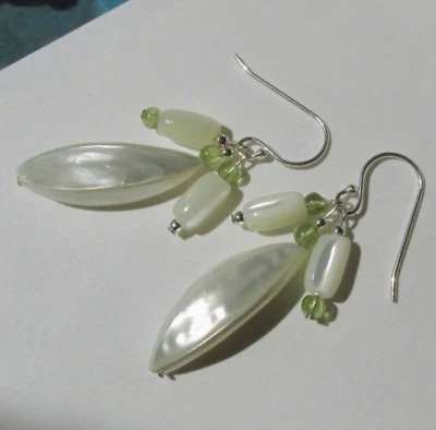 SALE Peridot exotische Trochus Muschel Perlmutt Ohrringe Ohrhänger 925 Silber - Bild 1 von 4